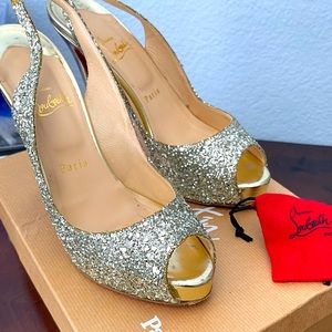 Christian Louboutin NoPrive 120 glitter platinum gold